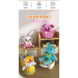PEIZ 0830 non  4 MÓN ĐỒ TRANG TRÍ BÀN LÀM VIỆC VĂN PHÒNG DỄ THƯƠNG HỘP ĐỰNG BÚT MÈO THỎ GIÁ ĐỠ GẤU HEO ĐẤT bộ đồ chơi xếp lắp ráp ghép mô hình 944 khối