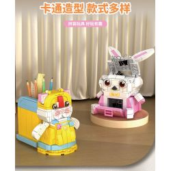 PEIZ 0830 non  4 MÓN ĐỒ TRANG TRÍ BÀN LÀM VIỆC VĂN PHÒNG DỄ THƯƠNG HỘP ĐỰNG BÚT MÈO THỎ GIÁ ĐỠ GẤU HEO ĐẤT bộ đồ chơi xếp lắp ráp ghép mô hình 944 khối