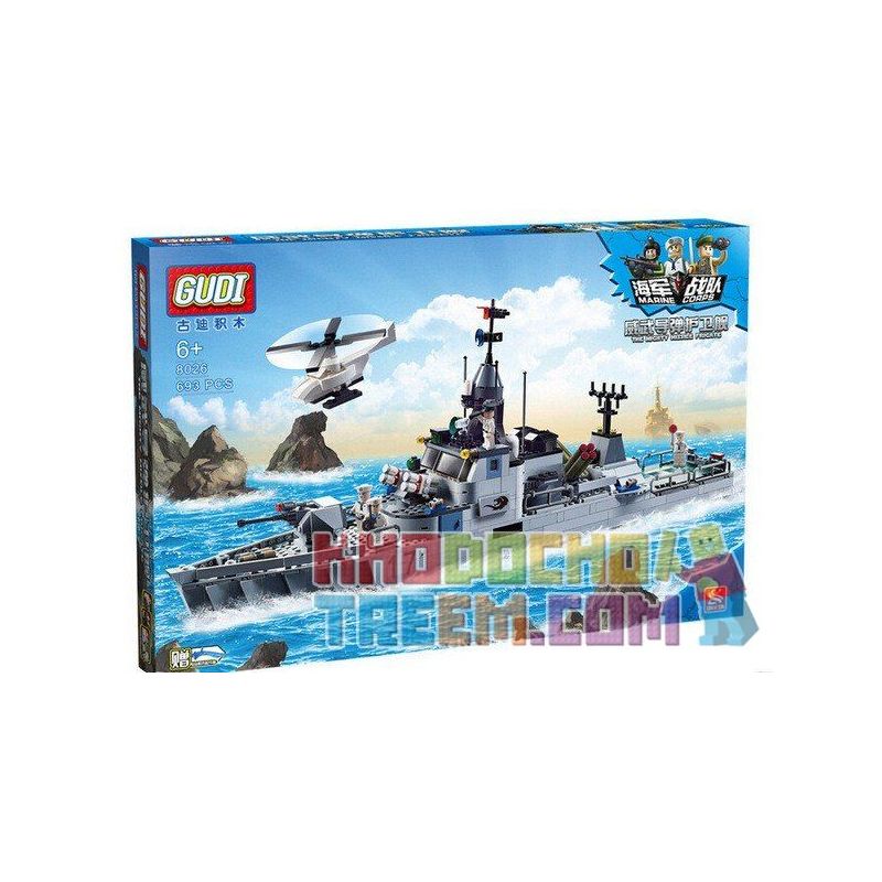 GUDI 8026 Xếp hình kiểu Lego MILITARY ARMY The Mighty Missile Frigate Navy Mighty Guided Missile Frigate Tàu Hộ Vệ Tên Lửa Tàng Hình 802 khối