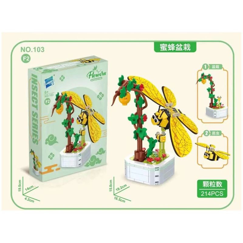 ZUANMA 103F non  8 LOẠI CHẬU TRỒNG CÔN TRÙNG ỐC SÊN ONG BƯỚM VE SẦU CHUỒN BỌ RÙA TÊ GIÁC bộ đồ chơi xếp lắp ráp ghép mô hình Flowers Hoa 1626 khối