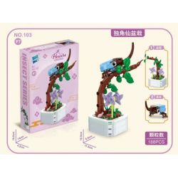 ZUANMA 103F non  8 LOẠI CHẬU TRỒNG CÔN TRÙNG ỐC SÊN ONG BƯỚM VE SẦU CHUỒN BỌ RÙA TÊ GIÁC bộ đồ chơi xếp lắp ráp ghép mô hình Flowers Hoa 1626 khối