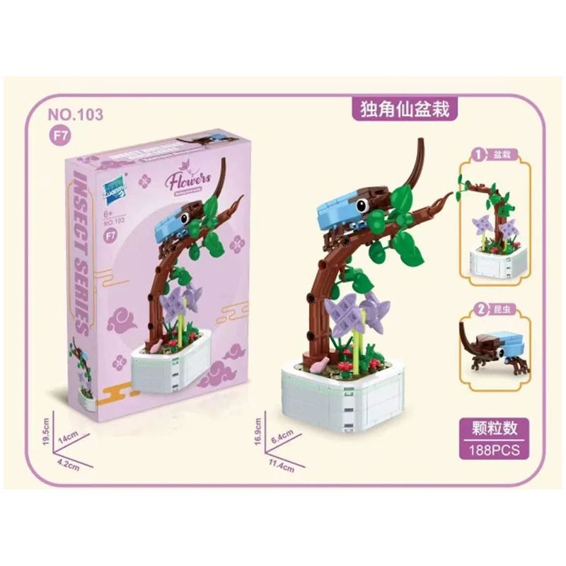 ZUANMA 103F non  8 LOẠI CHẬU TRỒNG CÔN TRÙNG ỐC SÊN ONG BƯỚM VE SẦU CHUỒN BỌ RÙA TÊ GIÁC bộ đồ chơi xếp lắp ráp ghép mô hình Flowers Hoa 1626 khối