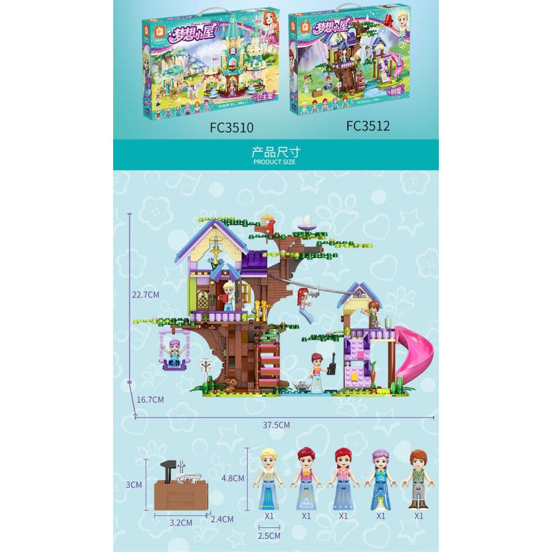FORANGE FC3512 3512 non  NGÔI NHÀ MƠ ƯỚC TRÊN CÂY bộ đồ chơi xếp lắp ráp ghép mô hình Girl DREAM HOUSE Con Gái 764 khối