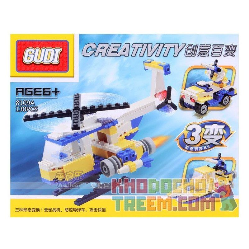 GUDI 8109A Xếp hình kiểu  CREATOR 3 IN 1 Helicopter Transform Armored Vehicles, Rocket Ship Trực Thăng Biến Hình Xe Bọc Thép, Tàu Tên Lửa 145 khối GUDI 8109A Xếp hình kiểu  CREATOR 3 IN 1 Helicopter Transform Armored Vehicles, Rocket Ship Trực Thăng Biến Hình Xe Bọc Thép, Tàu Tên Lửa 145 khối