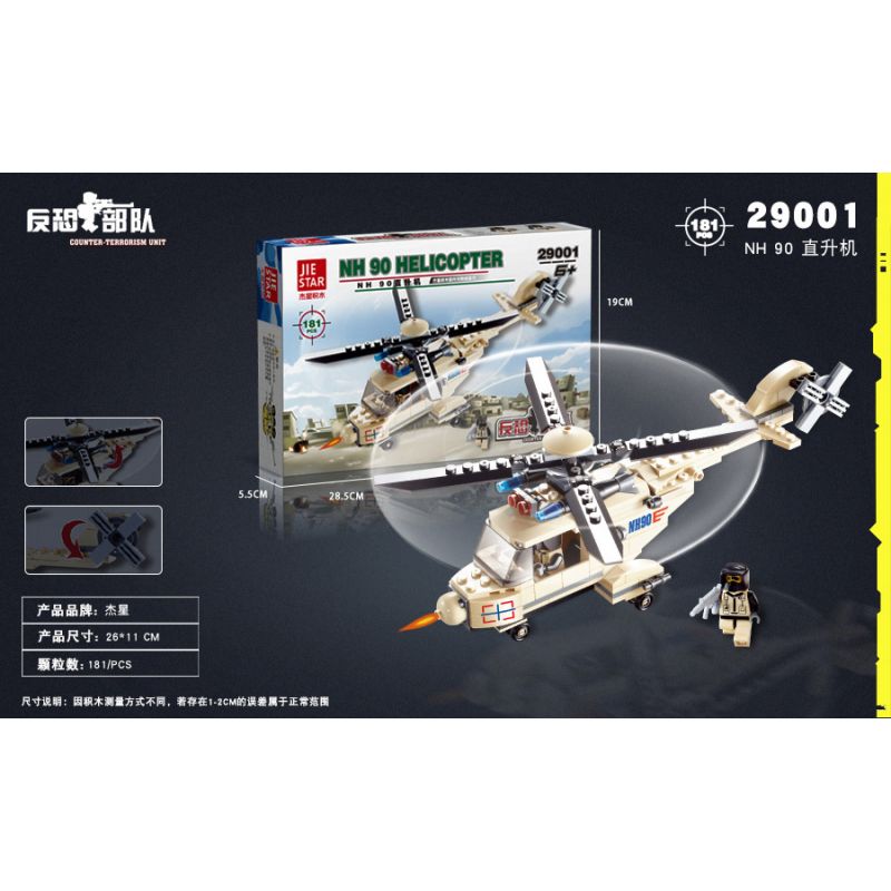 JIESTAR 29001 non Lego LỰC LƯỢNG CHỐNG KHỦNG BỐ TRỰC THĂNG NH90 bộ đồ chơi xếp lắp ráp ghép mô hình Military Army Quân Sự Bộ Đội 181 khối