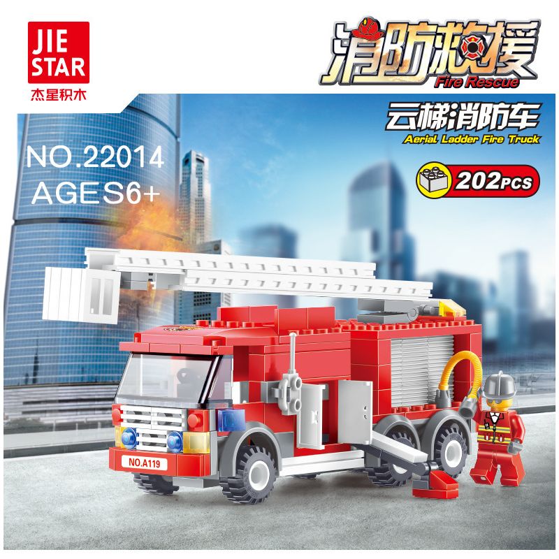 JIESTAR 22014 non  CỨU HỎA XE THANG bộ đồ chơi xếp lắp ráp ghép mô hình City Thành Phố 202 khối
