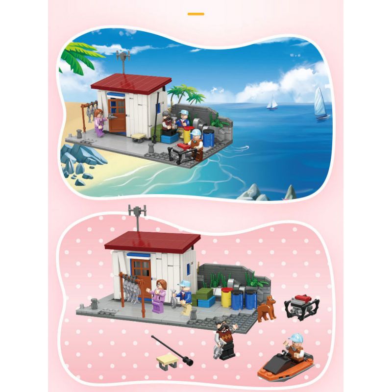 JIESTAR 20543 non  TRANG TRẠI CÁ BÊN BỜ BIỂN bộ đồ chơi xếp lắp ráp ghép mô hình City Thành Phố 447 khối