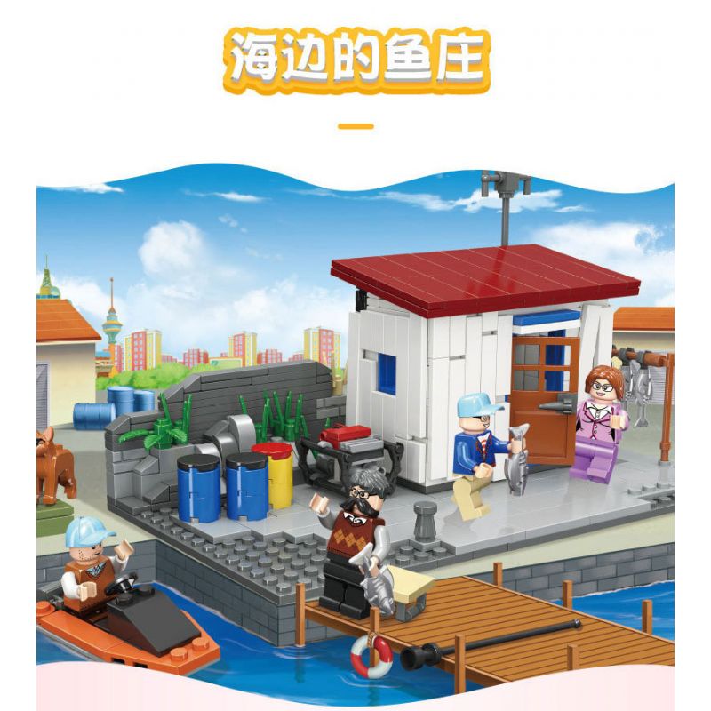 JIESTAR 20543 non  TRANG TRẠI CÁ BÊN BỜ BIỂN bộ đồ chơi xếp lắp ráp ghép mô hình City Thành Phố 447 khối