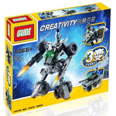 GUDI 8114 Xếp hình kiểu  CREATOR 3 IN 1 Rô Bốt Biến Hình Phi Thuyền, Xe Tăng 193 khối