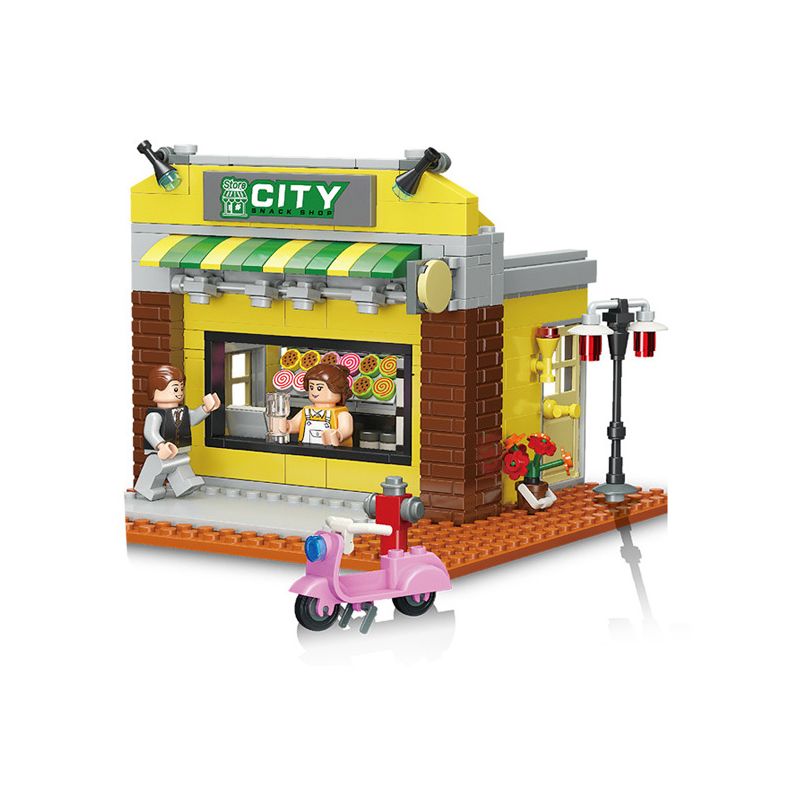 JIESTAR 20537 non  QUÁN ĂN VẶT GÓC PHỐ bộ đồ chơi xếp lắp ráp ghép mô hình City Thành Phố 399 khối