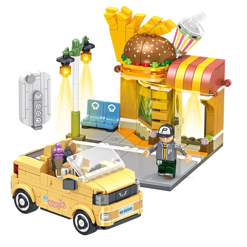 PanlosBrick 685003 Panlos Brick 685003 non Lego CỬA HÀNG BÁNH BURGER MINIEV WULING HONGGUANG MUI TRẦN bộ đồ chơi xếp lắp ráp ghép mô hình BURGER SHOP 442 khối