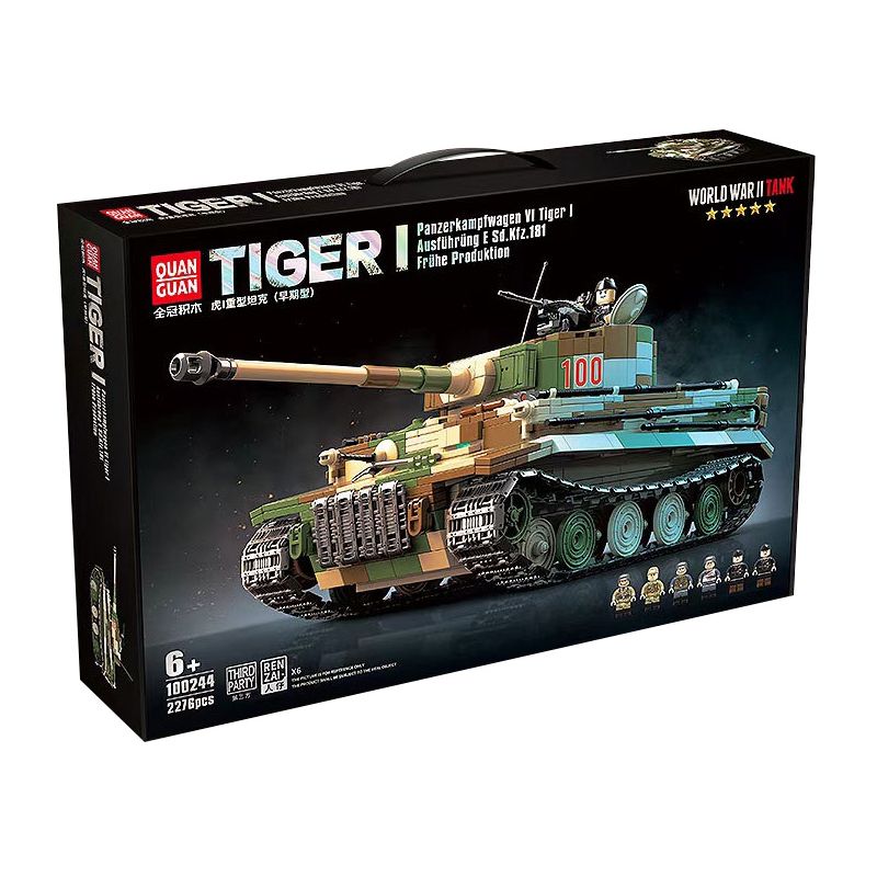 QuanGuan 100244 Quan Guan 100244 non Lego XE TĂNG HẠNG NẶNG TIGER L CỦA ĐỨC (LOẠI ĐỜI ĐẦU) bộ đồ chơi xếp lắp ráp ghép mô hình Military Army TIGER TANK Quân Sự Bộ Đội 2276 khối