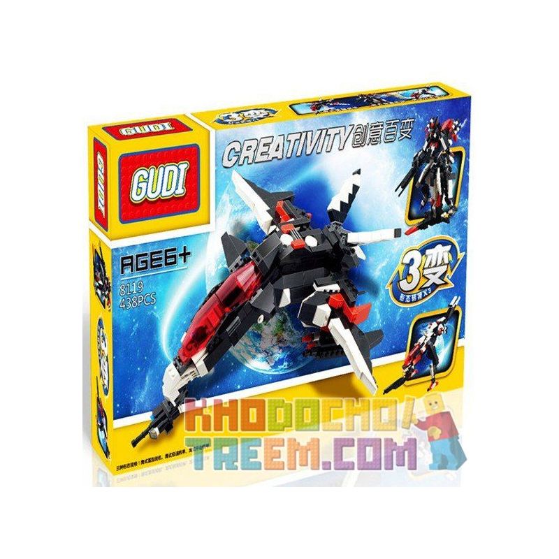Gudi 8119 Xếp hình kiểu LEGO Creator 3 in 1 Transformers 3 In 1 Rô Bốt Biến Hình Thành Phi Thuyền Thú 438 khối Gudi 8119 Xếp hình kiểu LEGO Creator 3 in 1 Transformers 3 In 1 Rô Bốt Biến Hình Thành Phi Thuyền Thú 438 khối