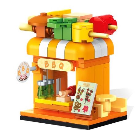 SEMBO 601122 non  TRẠM KEBAB bộ đồ chơi xếp lắp ráp ghép mô hình BBQ 123 khối