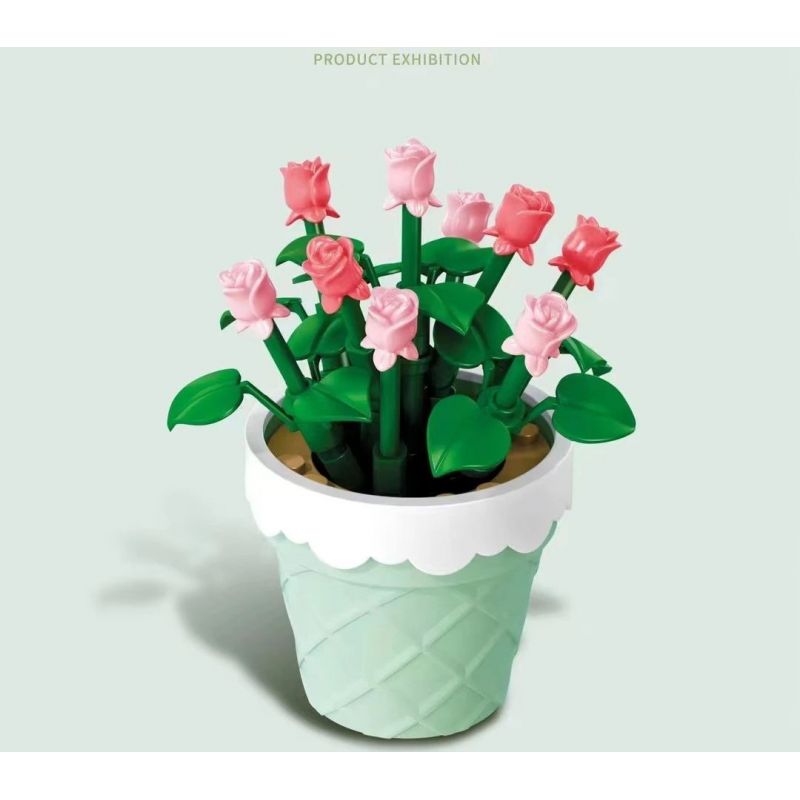 SEMBO 611060 non  CHẬU CÂY DỄ THƯƠNG CỐC HOA HỒNG bộ đồ chơi xếp lắp ráp ghép mô hình Flowers 67 khối
