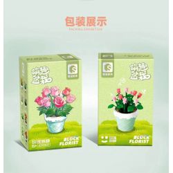 SEMBO 611060 non  CHẬU CÂY DỄ THƯƠNG CỐC HOA HỒNG bộ đồ chơi xếp lắp ráp ghép mô hình Flowers 67 khối