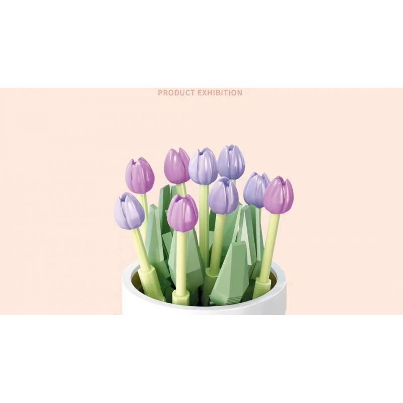 SEMBO 611059 non  CHẬU CÂY DỄ THƯƠNG CỐC HOA TULIP bộ đồ chơi xếp lắp ráp ghép mô hình Flowers 67 khối