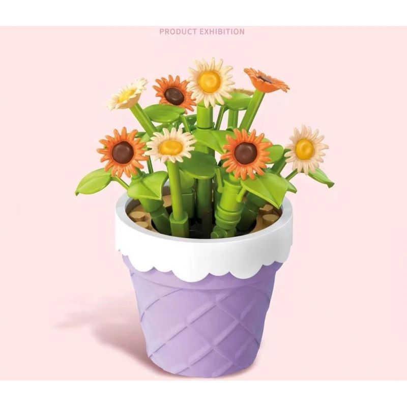 SEMBO 611057 non  CHẬU CÂY DỄ THƯƠNG CỐC CHANH CÚC bộ đồ chơi xếp lắp ráp ghép mô hình Flowers Hoa 68 khối
