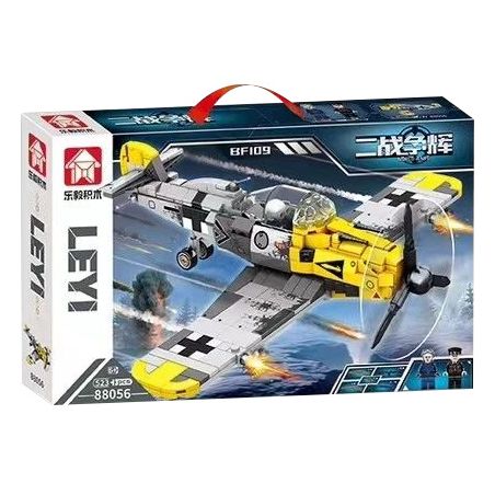 LE YI 88056 non  VINH QUANG THẾ CHIẾN II MÁY BAY ĐẤU PISTON BF-109 bộ đồ chơi xếp lắp ráp ghép mô hình Military Army BF109 Quân Sự Bộ Đội 523 khối