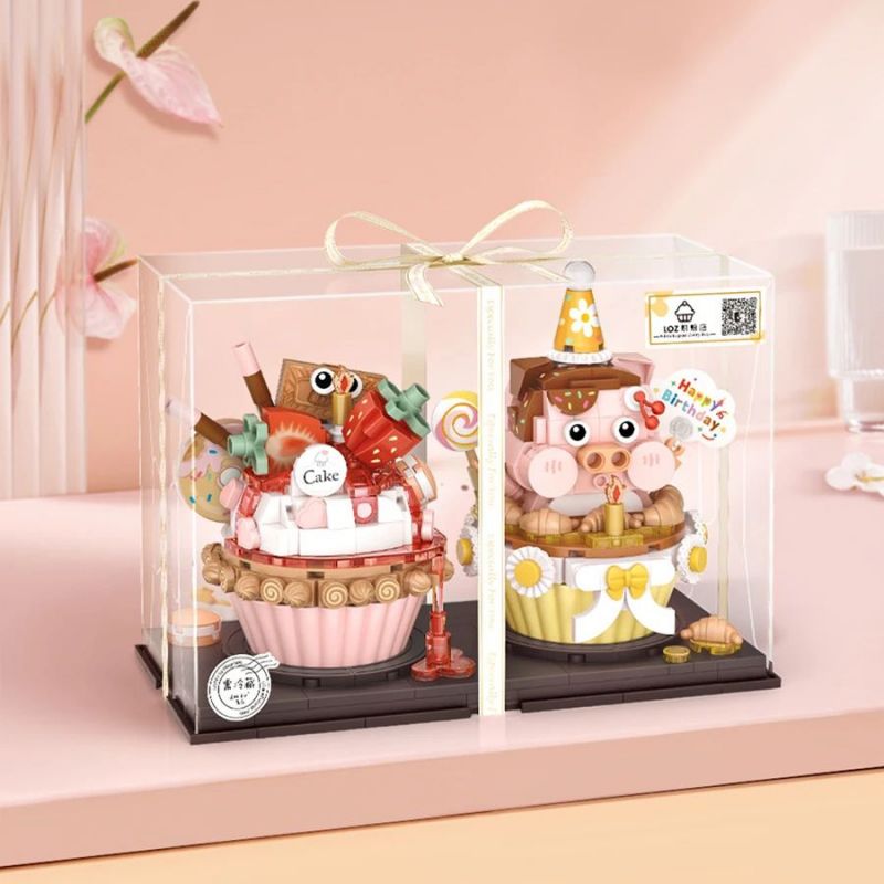 LOZ 1756 non  BÁNH NƯỚNG NHỎ HEO CON DÂU TÂY bộ đồ chơi xếp lắp ráp ghép mô hình CUPCAKE MINI