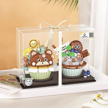 LOZ 1755 non  BÁNH NƯỚNG NHỎ GẤU OREO bộ đồ chơi xếp lắp ráp ghép mô hình CUPCAKE MINI