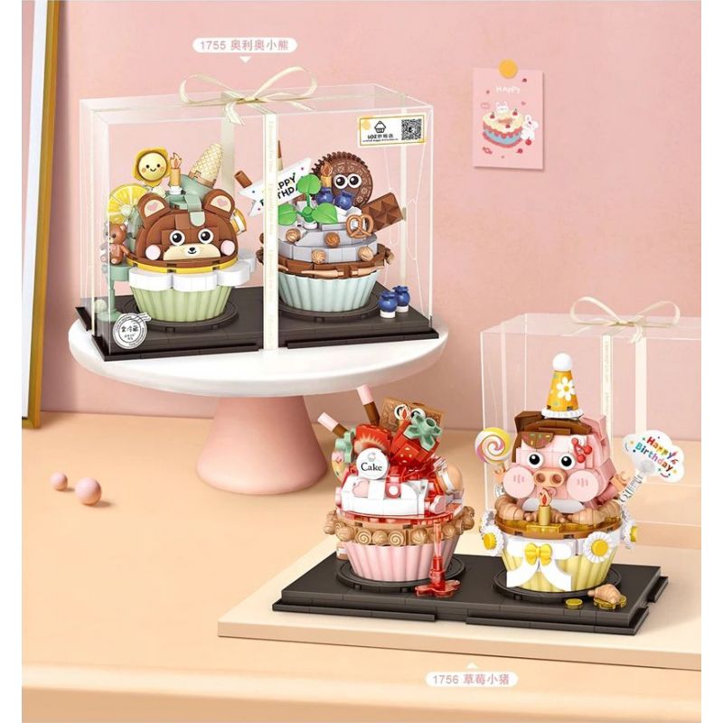 LOZ 1755 non  BÁNH NƯỚNG NHỎ GẤU OREO bộ đồ chơi xếp lắp ráp ghép mô hình CUPCAKE MINI