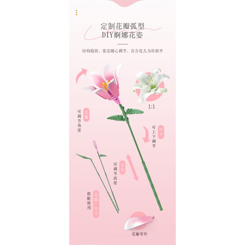 JAKI JK26101 26101 non  NHẬT KÝ THỰC VẬT LILY LIGHT SPRING bộ đồ chơi xếp lắp ráp ghép mô hình Flowers PLANTE EARLY SPRING Hoa