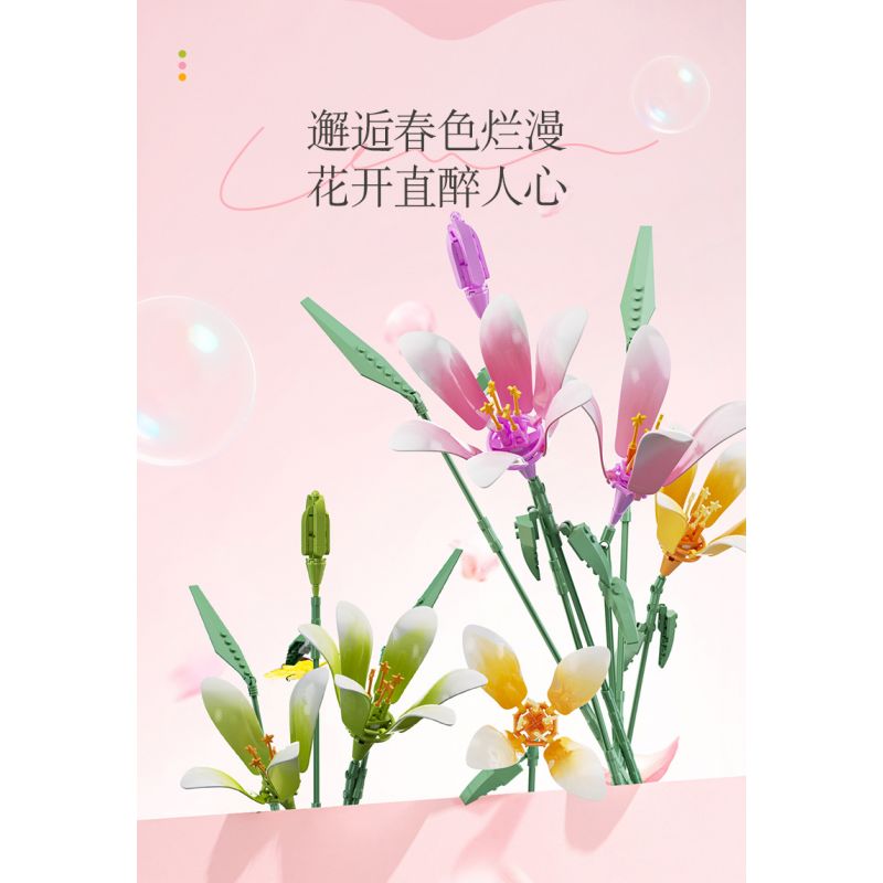 JAKI JK26101 26101 non  NHẬT KÝ THỰC VẬT LILY LIGHT SPRING bộ đồ chơi xếp lắp ráp ghép mô hình Flowers PLANTE EARLY SPRING Hoa