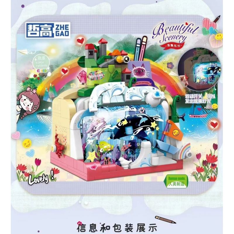 ZHEGAO QL1034 1034 non  NGƯỜI GIỮ BÚT THÚ VỊ GIẤC MƠ XANH bộ đồ chơi xếp lắp ráp ghép mô hình Stationery 306 khối