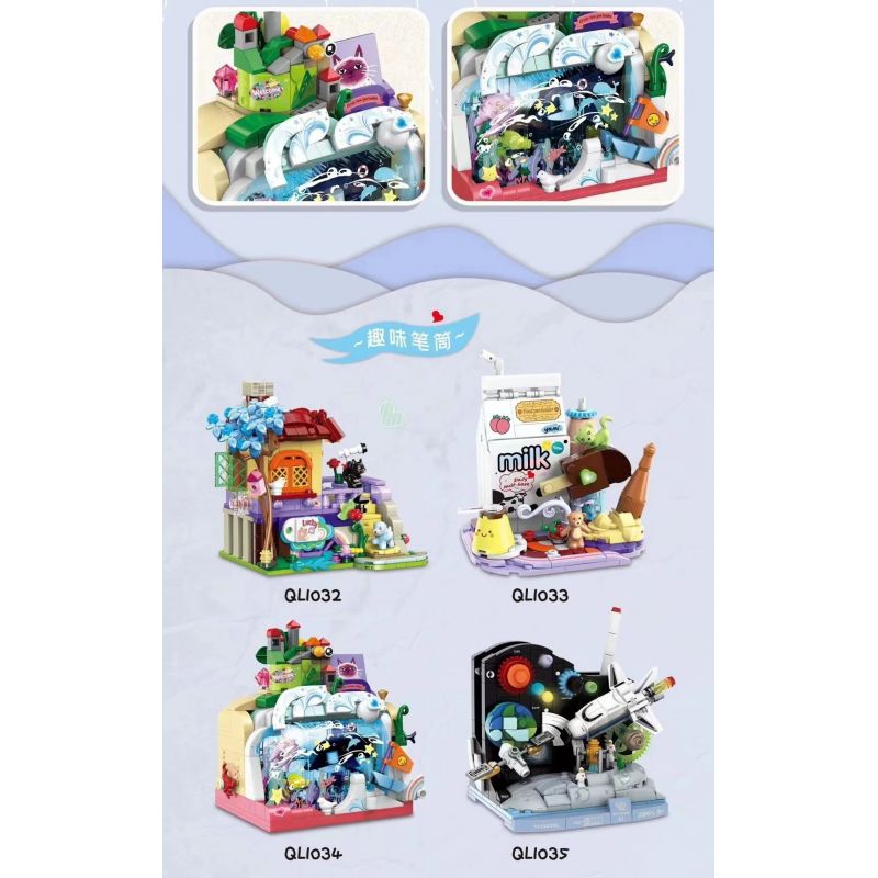 ZHEGAO QL1034 1034 non  NGƯỜI GIỮ BÚT THÚ VỊ GIẤC MƠ XANH bộ đồ chơi xếp lắp ráp ghép mô hình Stationery 306 khối