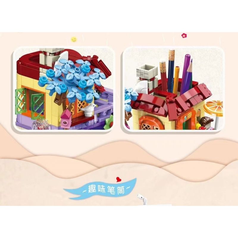 ZHEGAO QL1032 1032 non  NGƯỜI GIỮ BÚT VUI NHỘN NGÔI NHÀ MƠ ƯỚC bộ đồ chơi xếp lắp ráp ghép mô hình Stationery 364 khối