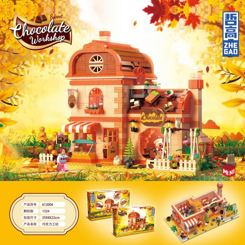 ZHEGAO 612004 non  XƯỞNG SÔ CÔ LA bộ đồ chơi xếp lắp ráp ghép mô hình Creator CHOCOLATE WORKSHOP Sáng Tạo 1324 khối