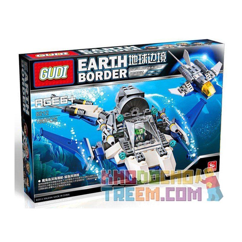 GUDI 8212 Xếp hình kiểu Lego Earth Border Blue Haidao Devil Fish Deep Sea Submarine, Squid Detector Tàu Lặn Biển 180 khối