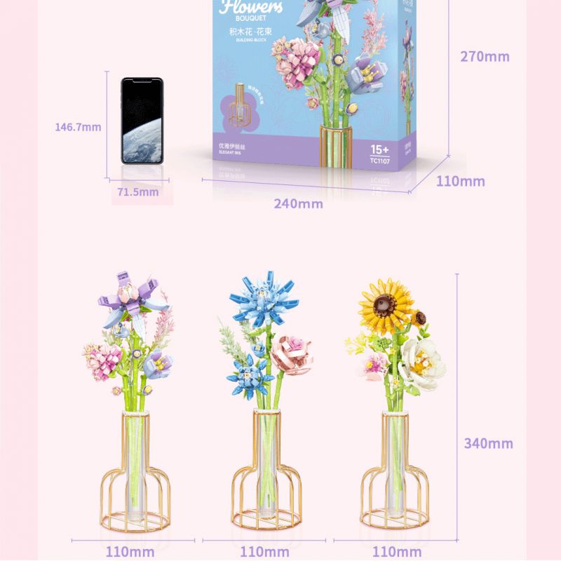 TOP TOY TC1108 1108 non  BÓ HOA GENTLE SAINT-PAUL NICE bộ đồ chơi xếp lắp ráp ghép mô hình Flowers FLOWERS BOUQUET