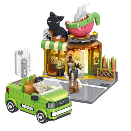 PanlosBrick 685002 Panlos Brick 685002 non  QUÁN CÀ PHÊ WULING HONGGUANG MINIEV MUI TRẦN bộ đồ chơi xếp lắp ráp ghép mô hình COFFEE SHOP 446 khối