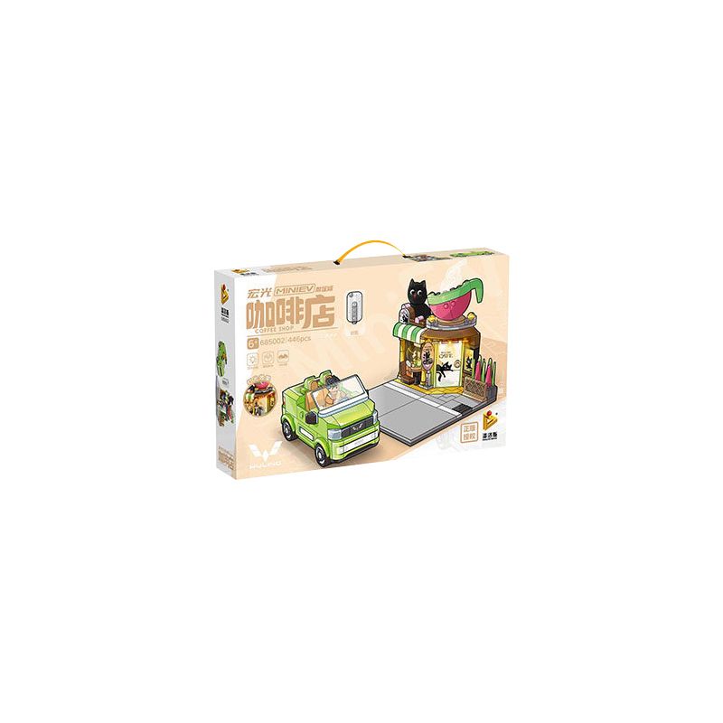 PanlosBrick 685002 Panlos Brick 685002 non  QUÁN CÀ PHÊ WULING HONGGUANG MINIEV MUI TRẦN bộ đồ chơi xếp lắp ráp ghép mô hình COFFEE SHOP 446 khối