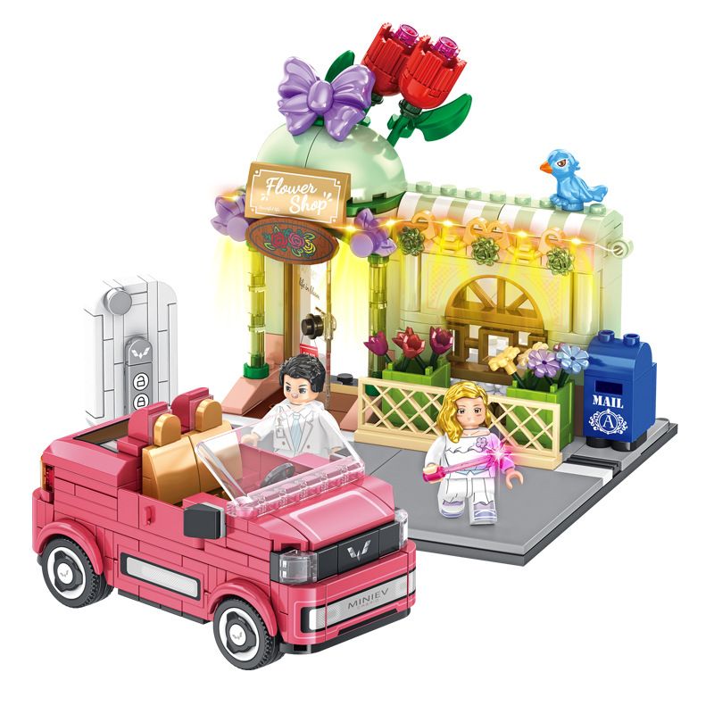 PanlosBrick 685001 Panlos Brick 685001 non Lego CỬA HÀNG HOA WULING HONGGUANG MINIEV MUI TRẦN bộ đồ chơi xếp lắp ráp ghép mô hình FLOWER SHOP 429 khối