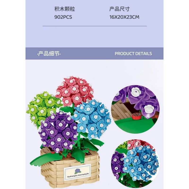 DK 3029 non  GIỎ HOA CẨM TÚ CẦU FOAM MANOR bộ đồ chơi xếp lắp ráp ghép mô hình Flowers HYDRANGEA 902 khối