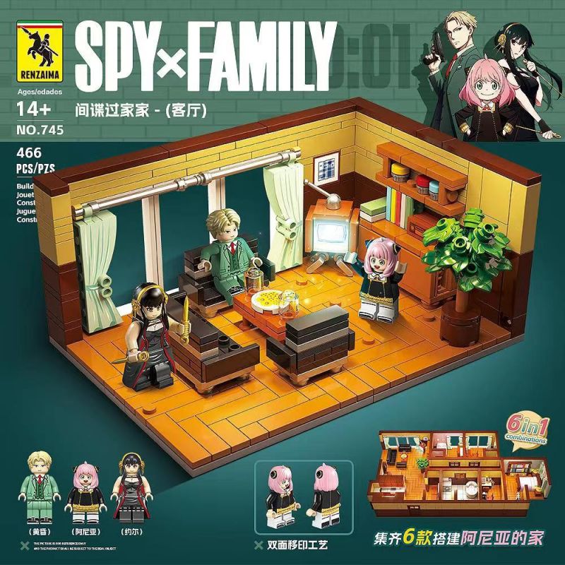 RENZAIMA 745 non  PHÒNG KHÁCH bộ đồ chơi xếp lắp ráp ghép mô hình SPY×FAMILY 466 khối