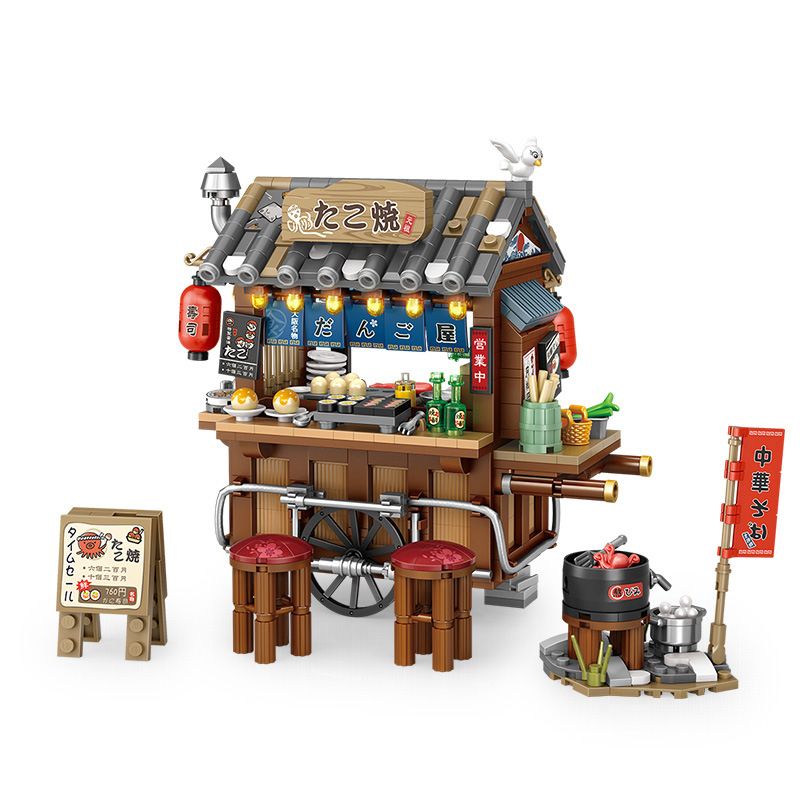 LOZ 1252 non Lego GIAN HÀNG TAKOYAKI NHẬT BẢN bộ đồ chơi xếp lắp ráp ghép mô hình Creator Sáng Tạo 951 khối