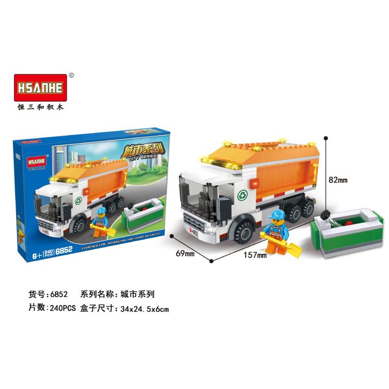 NOT Lego GARBAGE TRUCK 60118 HSANHE 6852 xếp lắp ráp ghép mô hình XE CHỞ RÁC City Thành Phố 248 khối