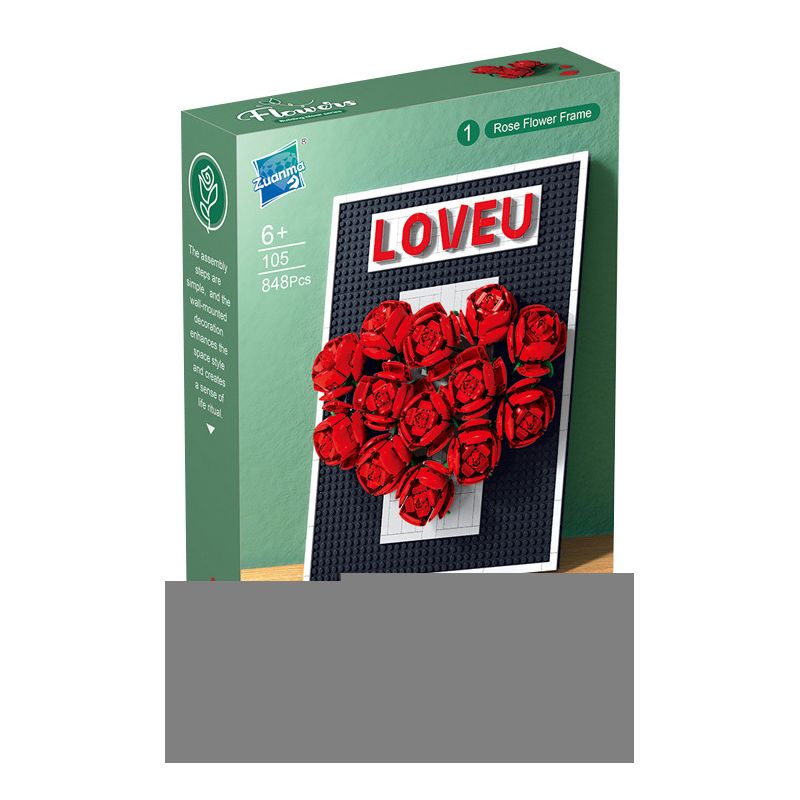 ZUANMA 105 non  KHUNG ẢNH HOA HỒNG bộ đồ chơi xếp lắp ráp ghép mô hình Flowers ROSE FLOWER FRAME 848 khối