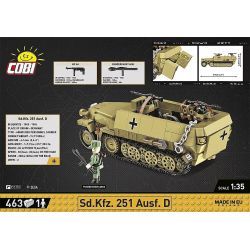 COBI 3049 non  ĐẠI ĐỘI ANH HÙNG 3 XE BỌC THÉP HẠNG NHẸ NỬA ĐƯỜNG SD.KFZ.251 tỷ lệ 1:35 bộ đồ chơi xếp lắp ráp ghép mô hình Military Army SD.KFZ. 251 AUSF.D Quân Sự Bộ Đội 463 khối