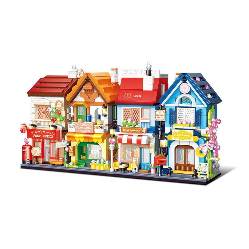 GUDI 51013 non  4 KHUNG CẢNH ĐƯỜNG PHỐ TRONG HÀNH TRÌNH BƯU ĐIỆN XINNIAN COFFEE TIME MAIXIANG STORY KHÁCH SẠN bộ đồ chơi xếp lắp ráp ghép mô hình Creator STREET ON THE JOURNEY Sáng Tạo 1098 khối