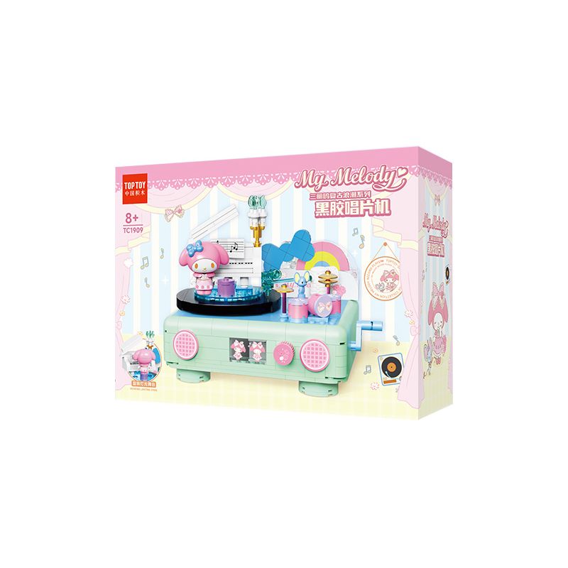 TOP TOY TC1909 1909 non  LÀN SÓNG RETRO CỦA GIA ĐÌNH SANRIO MÁY GHI ÂM VINYL GIAI ĐIỆU bộ đồ chơi xếp lắp ráp ghép mô hình Movie & Game MY MELODY Phim Và Trò Chơi 500 khối