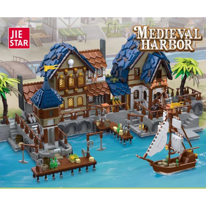 JIESTAR 89152 non  HẢI CẢNG THỜI TRUNG CỔ bộ đồ chơi xếp lắp ráp ghép mô hình Medieval Castle MEDIEVAL HARBOR Chiến Tranh Trung Cổ 2979 khối