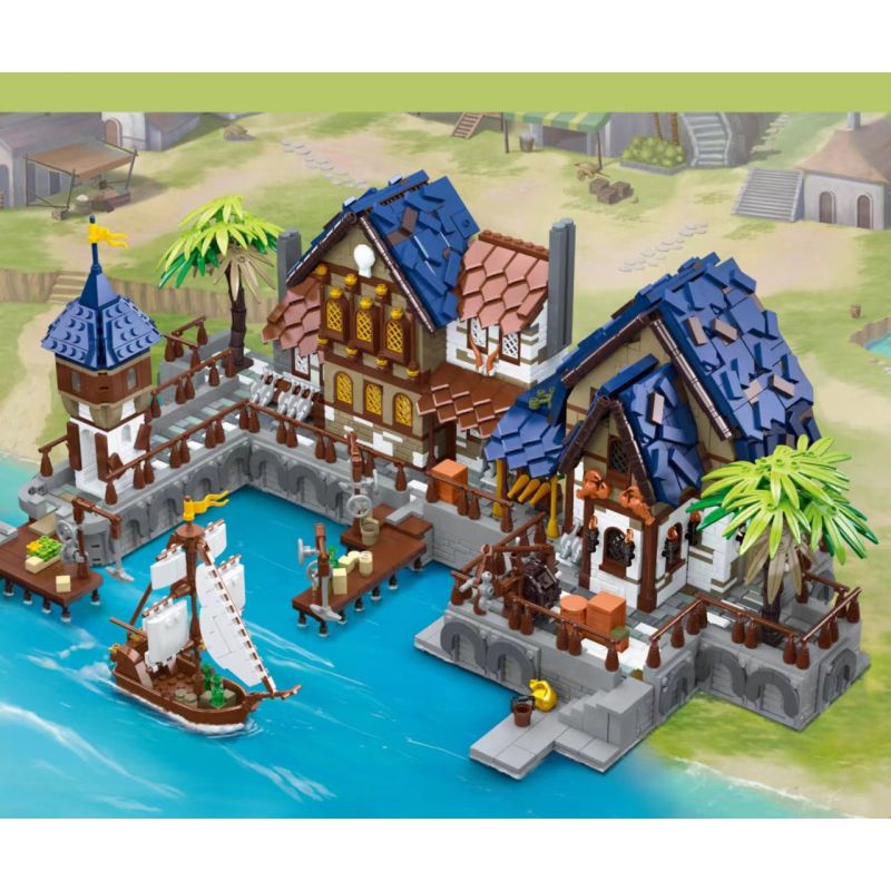 JIESTAR 89152 non  HẢI CẢNG THỜI TRUNG CỔ bộ đồ chơi xếp lắp ráp ghép mô hình Medieval Castle MEDIEVAL HARBOR Chiến Tranh Trung Cổ 2979 khối