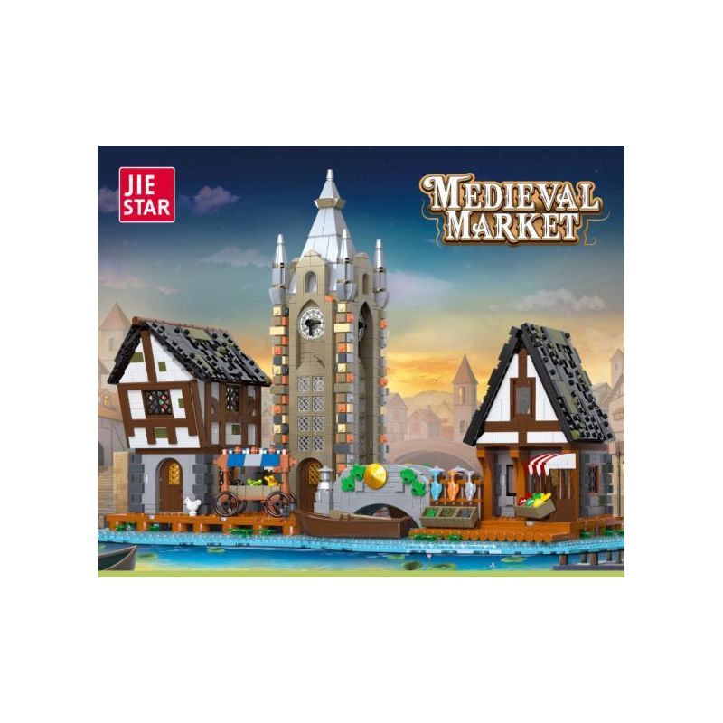 JIESTAR 89150 non  THỊ TRƯỜNG THỜI TRUNG CỔ bộ đồ chơi xếp lắp ráp ghép mô hình Medieval Castle MEDIEVAL MARKET Chiến Tranh Trung Cổ 3335 khối