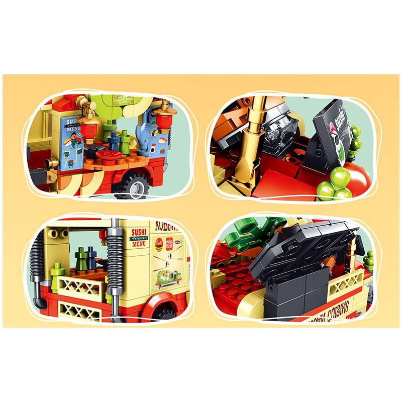 MEILIAN 98398 non  NIỀM VUI MÙA HÈ XE BÁN ĐỒ ĂN VÀ SUSHI bộ đồ chơi xếp lắp ráp ghép mô hình GOURMET BUS 538 khối MEILIAN 98398 non  NIỀM VUI MÙA HÈ XE BÁN ĐỒ ĂN VÀ SUSHI bộ đồ chơi xếp lắp ráp ghép mô hình GOURMET BUS 538 khối