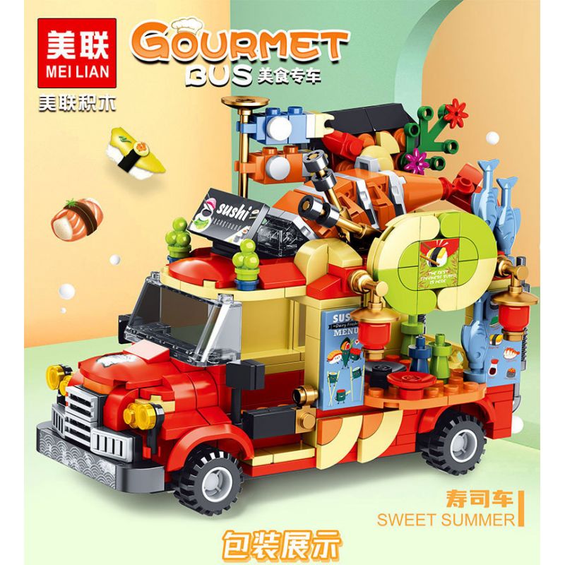 MEILIAN 98398 non  NIỀM VUI MÙA HÈ XE BÁN ĐỒ ĂN VÀ SUSHI bộ đồ chơi xếp lắp ráp ghép mô hình GOURMET BUS 538 khối MEILIAN 98398 non  NIỀM VUI MÙA HÈ XE BÁN ĐỒ ĂN VÀ SUSHI bộ đồ chơi xếp lắp ráp ghép mô hình GOURMET BUS 538 khối